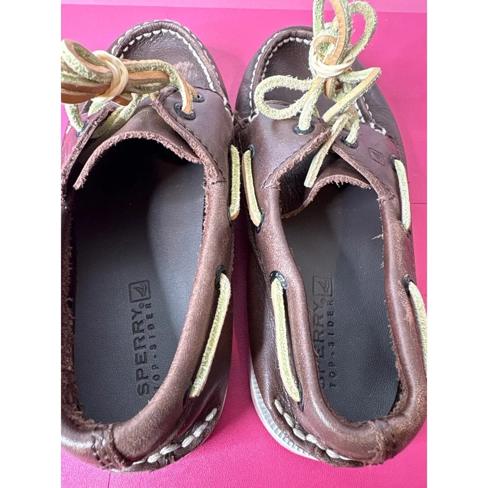 Sperry Boys Authentic Original Brown Leather Boat Shoes 12.5M Preppy Nautical‎